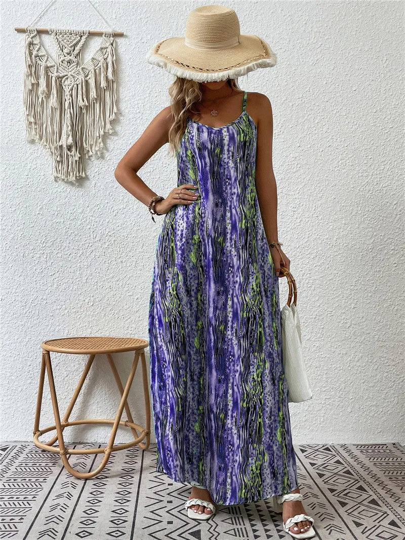 Women's summer printed suspender dress