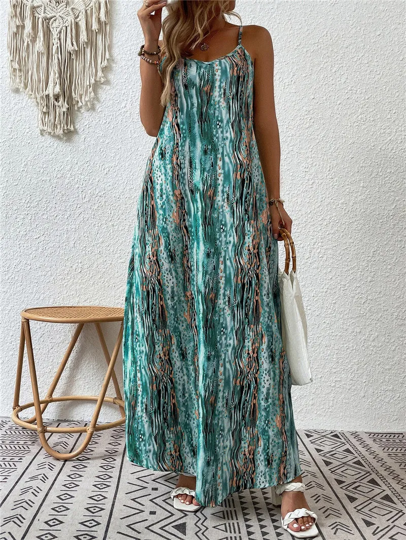 Women's summer printed suspender dress