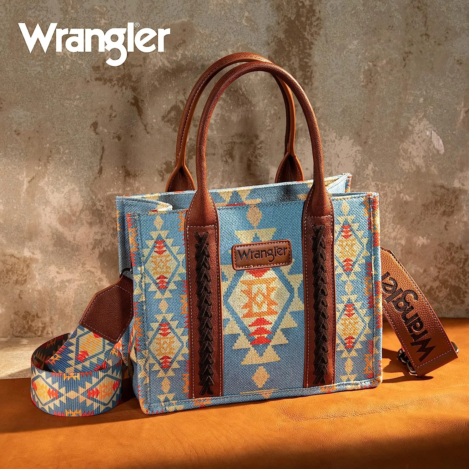 Wrangler Ladies Southwestern Small Canvas Brown Crossbody Tote Bag WG2202-8120SBR