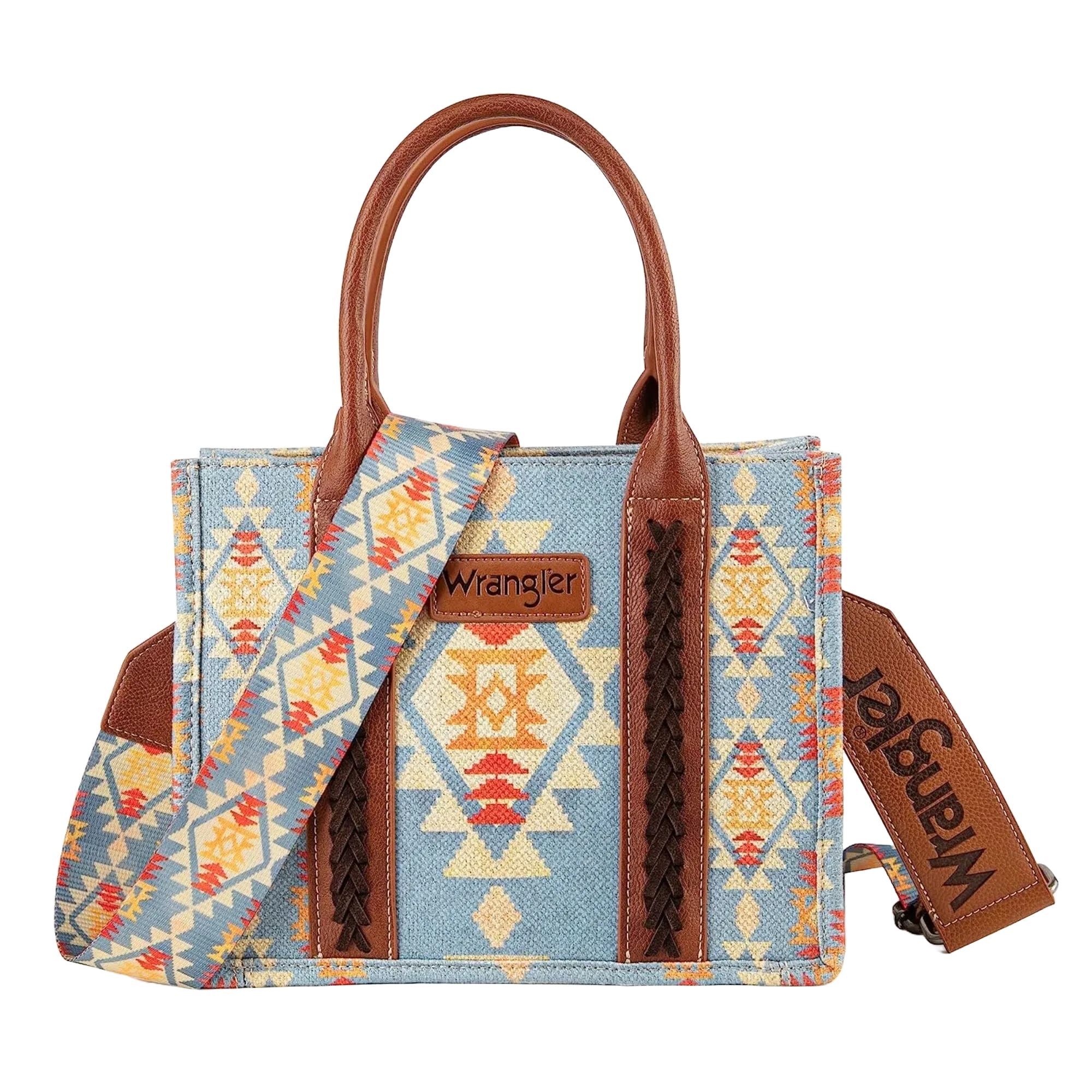 Wrangler Ladies Southwestern Small Canvas Brown Crossbody Tote Bag WG2202-8120SBR