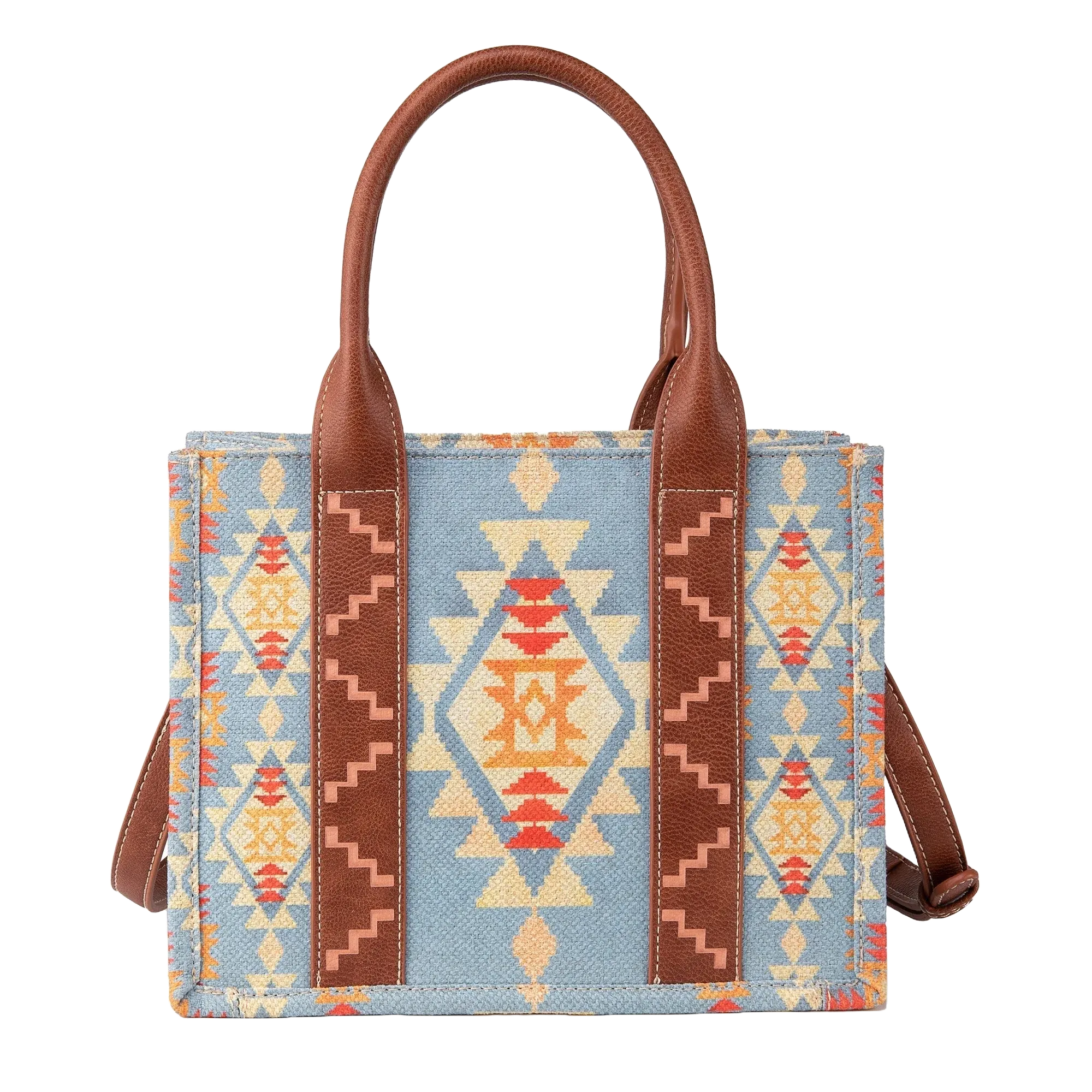 Wrangler Ladies Southwestern Small Canvas Brown Crossbody Tote Bag WG2202-8120SBR