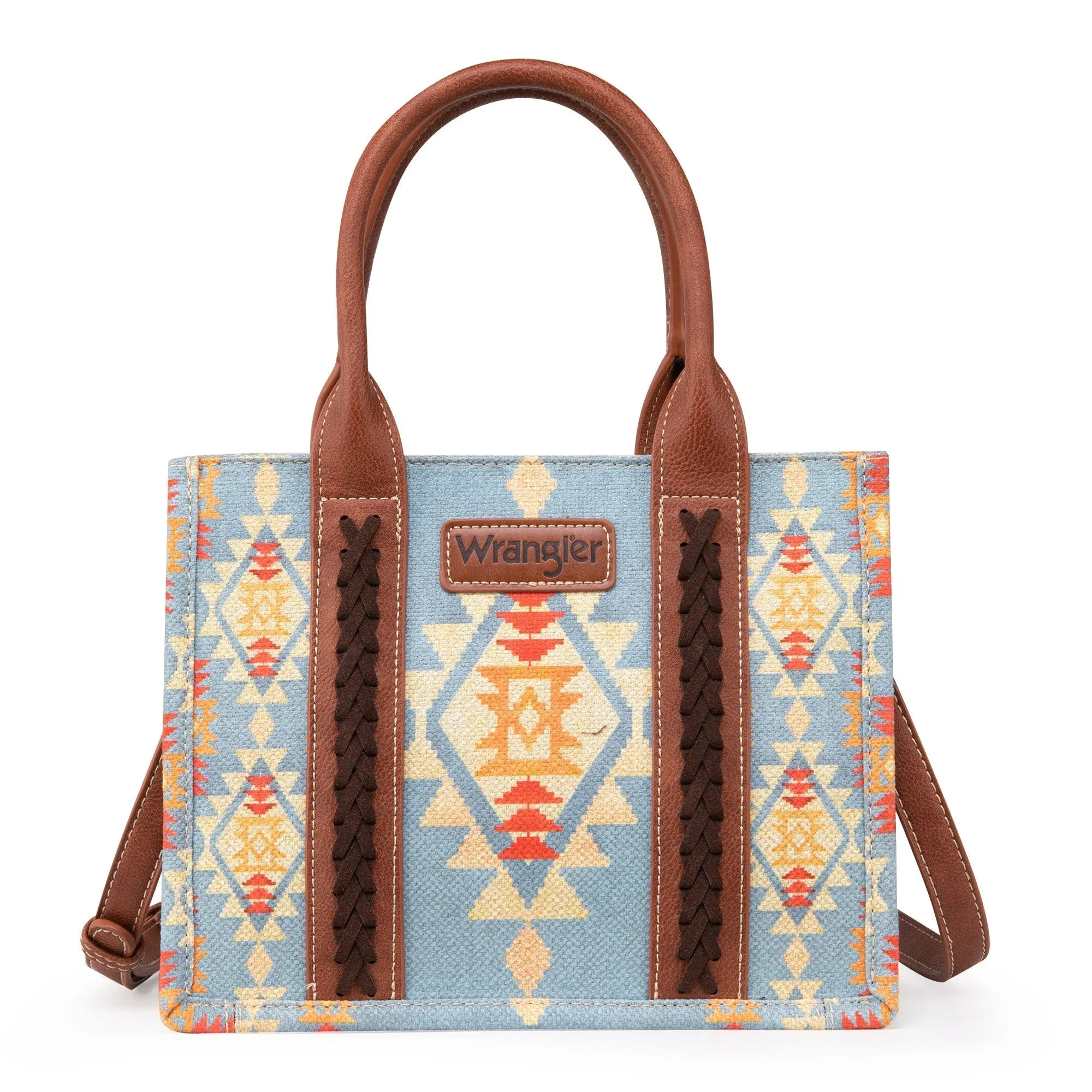 Wrangler Ladies Southwestern Small Canvas Brown Crossbody Tote Bag WG2202-8120SBR